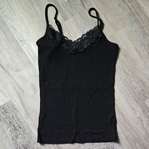 EUC Prince & Fox Black Ribbed Cami with Lace Details on top